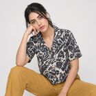 Women's Grey Floral Camp Collar Shirt, Dark Grey, small