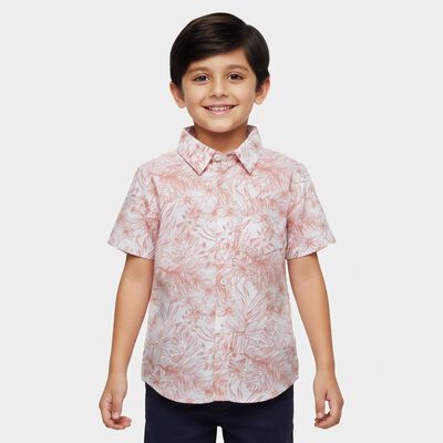 Boys Peach Cotton Half Sleeve Classic Casual Shirt