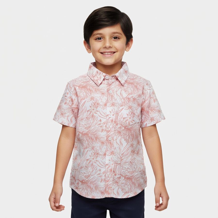 Boys Peach Cotton Half Sleeve Classic Casual Shirt, Peach, large