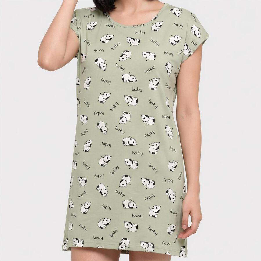 Women's Green Round Neck T-Shirt Style Nighty, Light Green, large