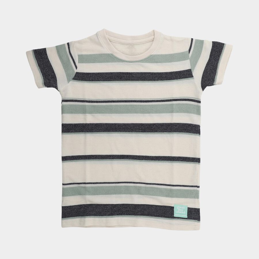 Boys' Lime Green Crew Neck Graphic Printed T-Shirt, हल्का हरा, large