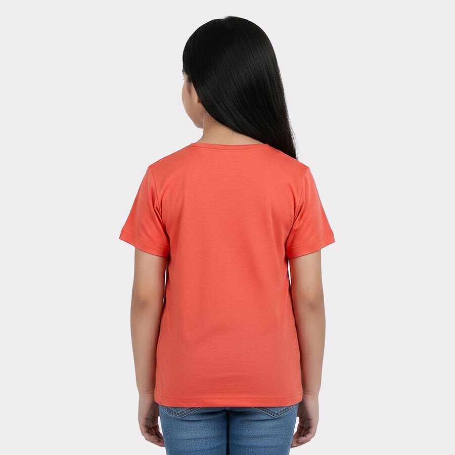 Girls' Coral Round Neck Regular T-Shirt, मूँगा (कोरल), large
