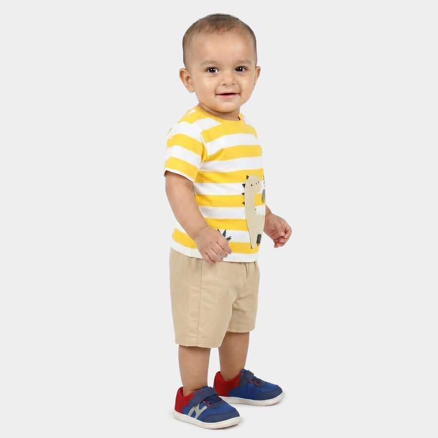 Infants' Yellow 100% Cotton Round Neck Graphic Print Baba Suit, Yellow, large