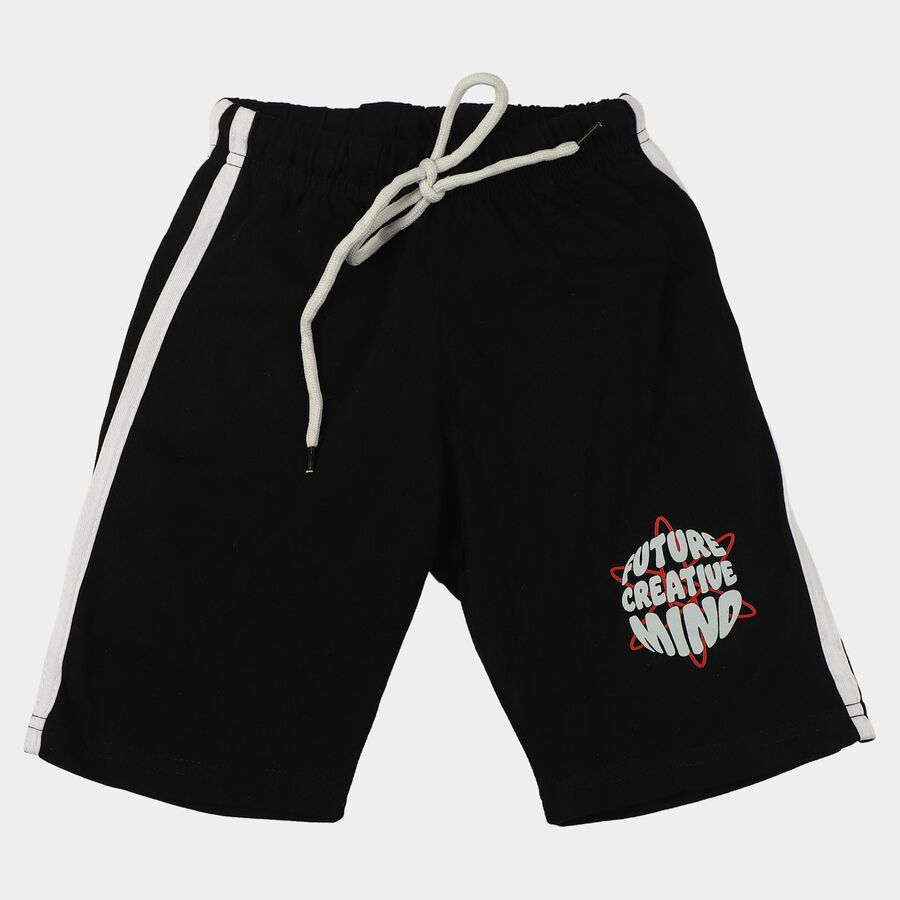 Boys' Black Regular Fit Printed Jamaican Shorts, Black, large