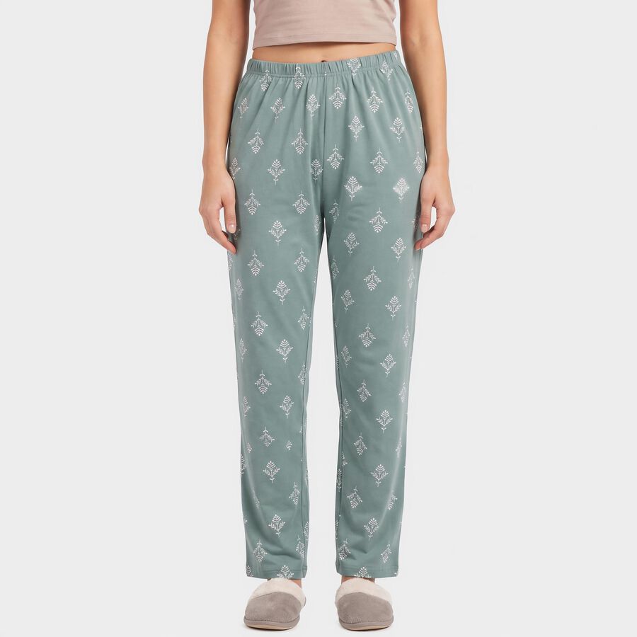 Women's Green Straight-Fit All-Over Print Lounge Pyjama, हल्का हरा, large
