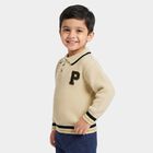 Boys' Cream Polo Collar Long Sleeve Pullover, ऑफ व्हाइट, small