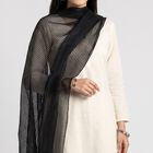 Women's Black Printed Dupatta, काला, small