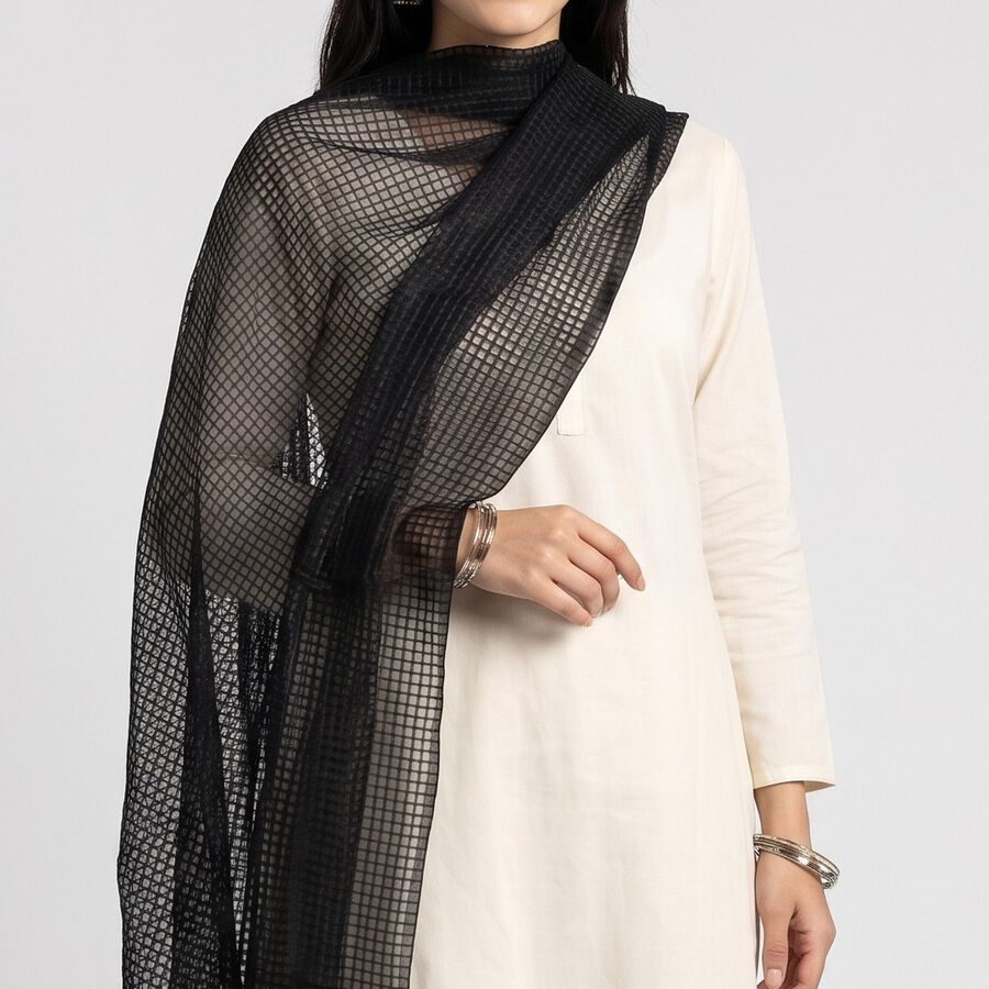 Women's Black Printed Dupatta, काला, large