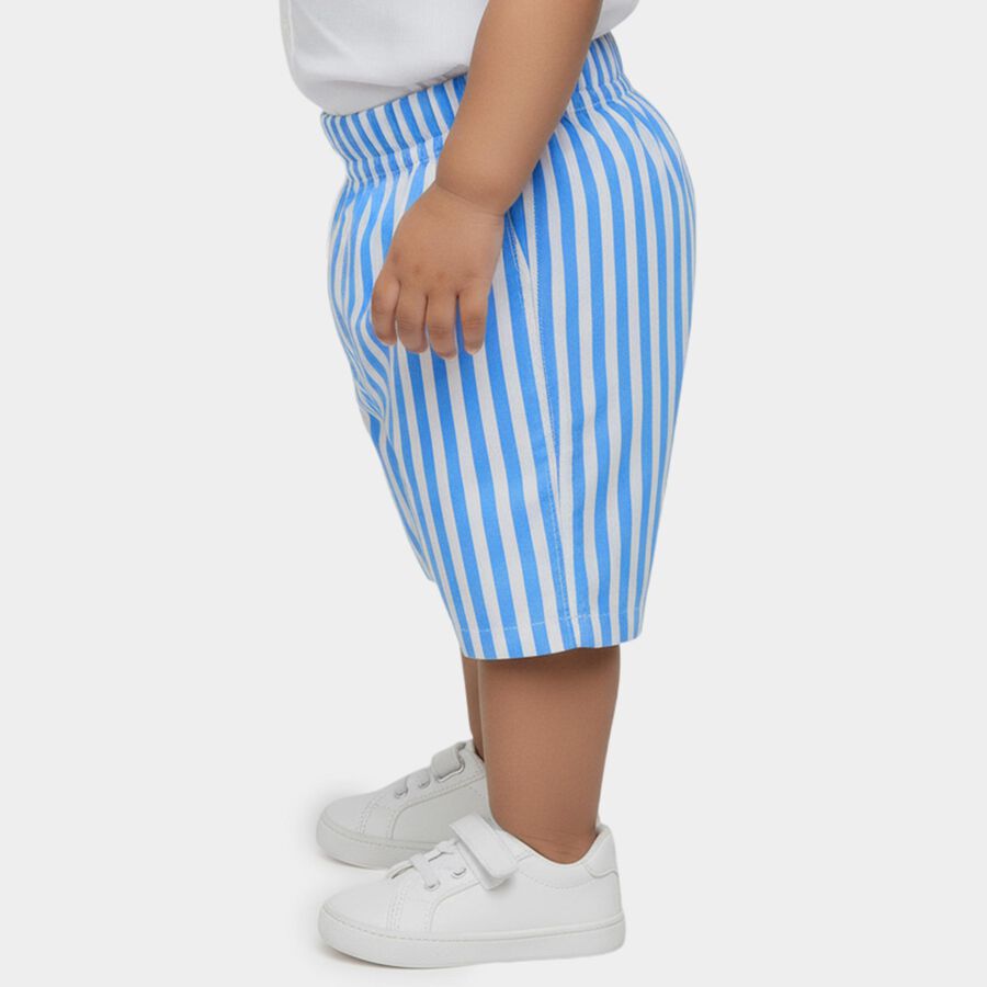 Infants' Navy Blue Regular Fit Anchor Printed Cotton Half Pant, मध्यम नीला, large