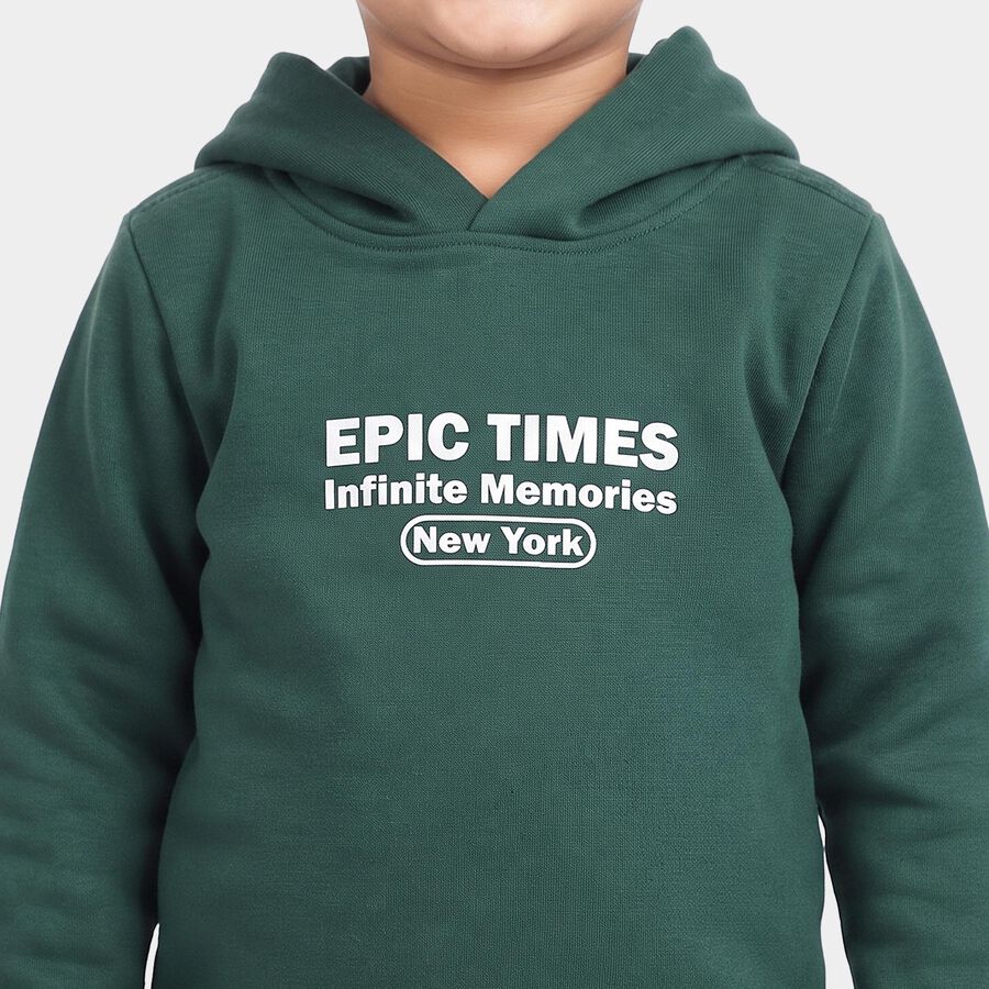 Boys Green Hooded Neck Graphic Printed Baba Suit, Dark Green, large