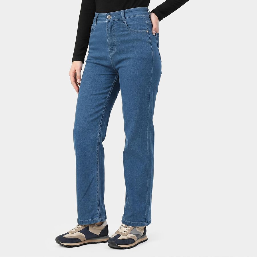 Women's Blue Straight Fit High-Rise Jeans, Mid Blue, large