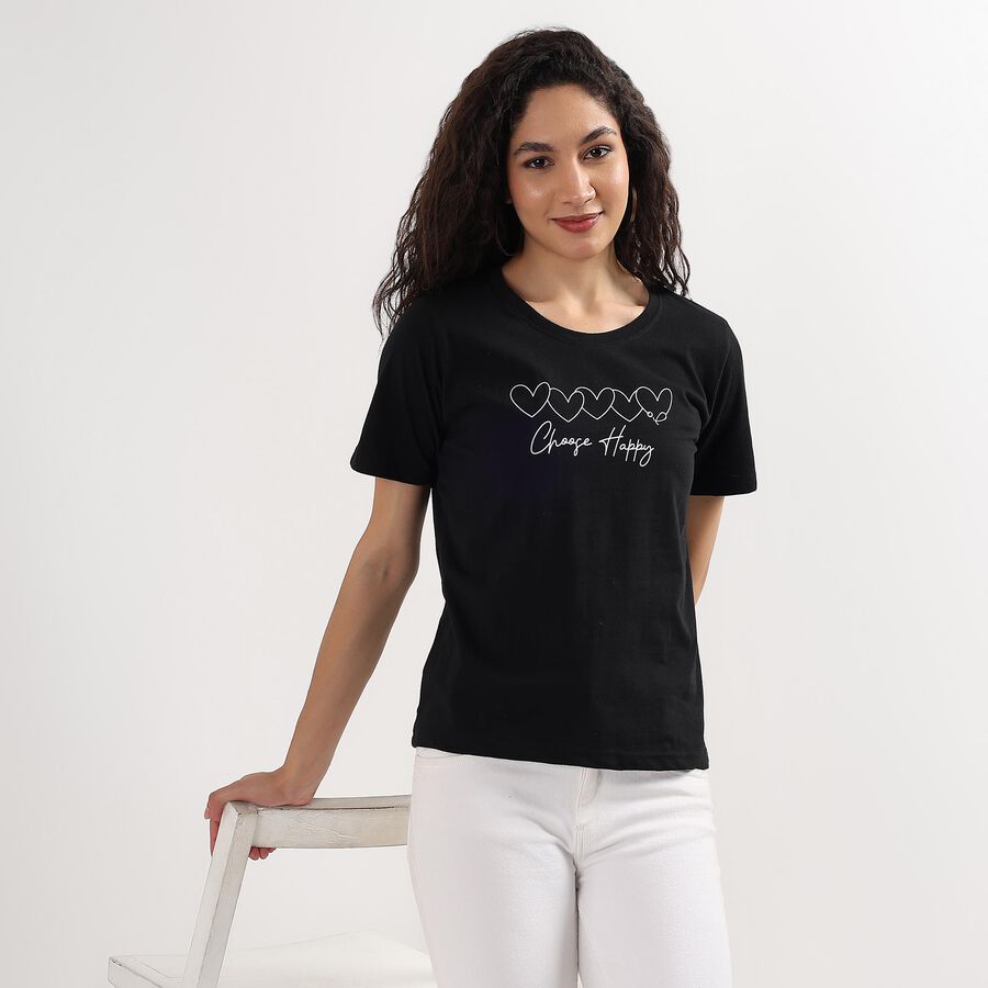 Ladies' Round Neck T-Shirt , काला, large image number null