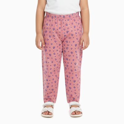 Girls' Muted Pink Heart Print Cotton Blend Pyjama