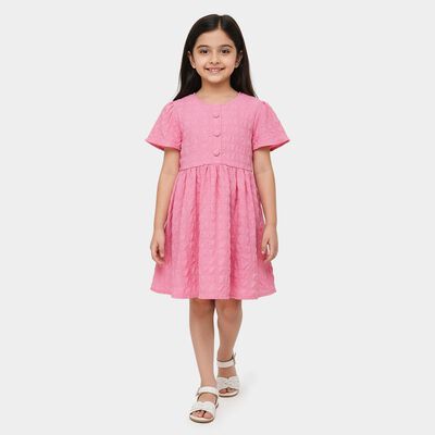 Girls' Pink Round Neck Sleeveless Fit and Flare Dress
