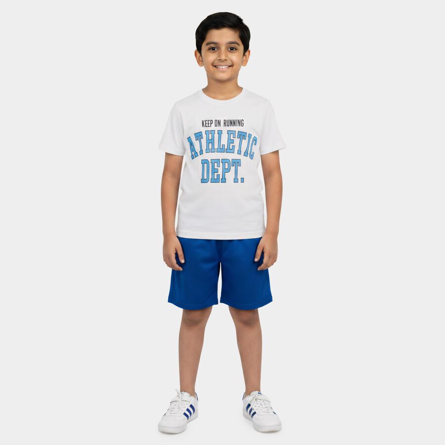 Boys White Cotton Round Neck Casual Boys T-Shirt, सफ़ेद, large