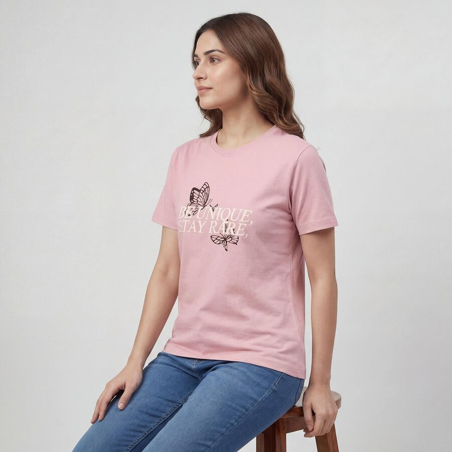 Women's Purple Round Neck Casual T-Shirt, Lilac, large