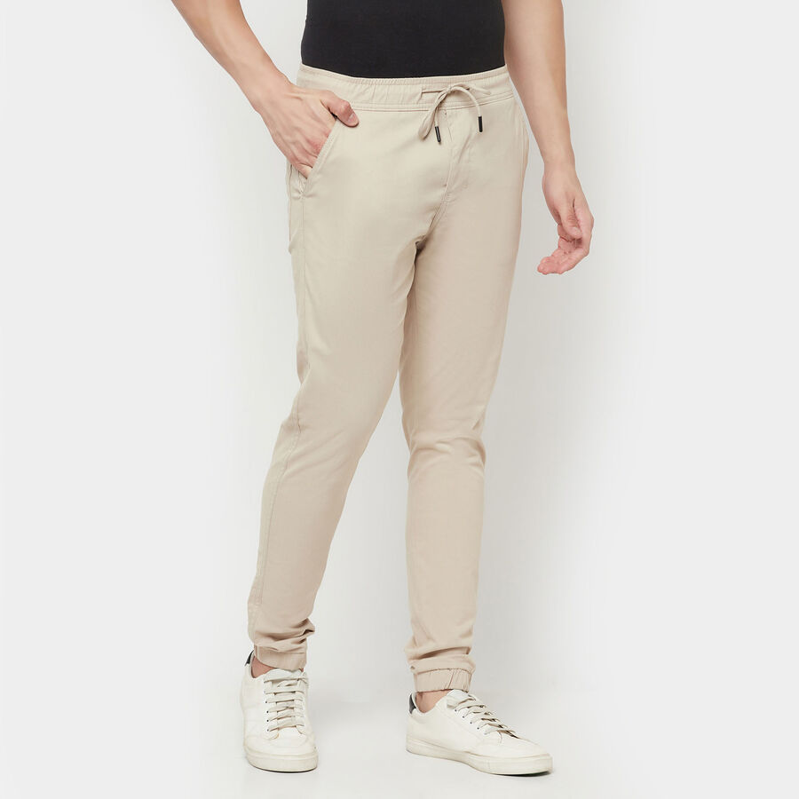 Solid Jogger Casual Trousers, Beige, large image number null