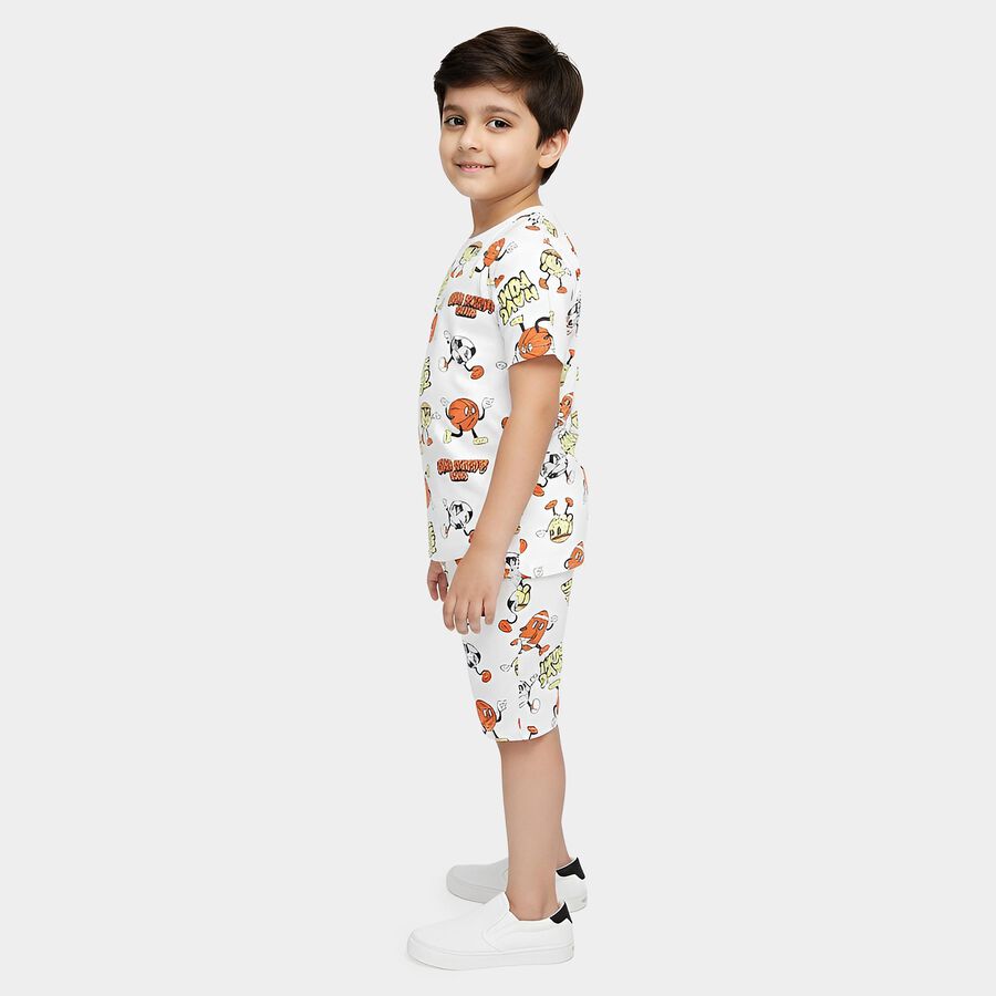 Boys' Night Suit, सफ़ेद, large