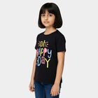 Girls' Navy Blue Cotton Round Neck Printed T-Shirt, Navy Blue, small