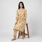 Women's Yellow V-Neck Floral Printed Kurta, Yellow, small
