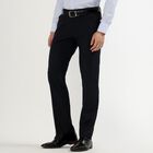 Men's Jet Black Slim Fit Flat-Front Formal Trousers, नेवी ब्लू, small image number null