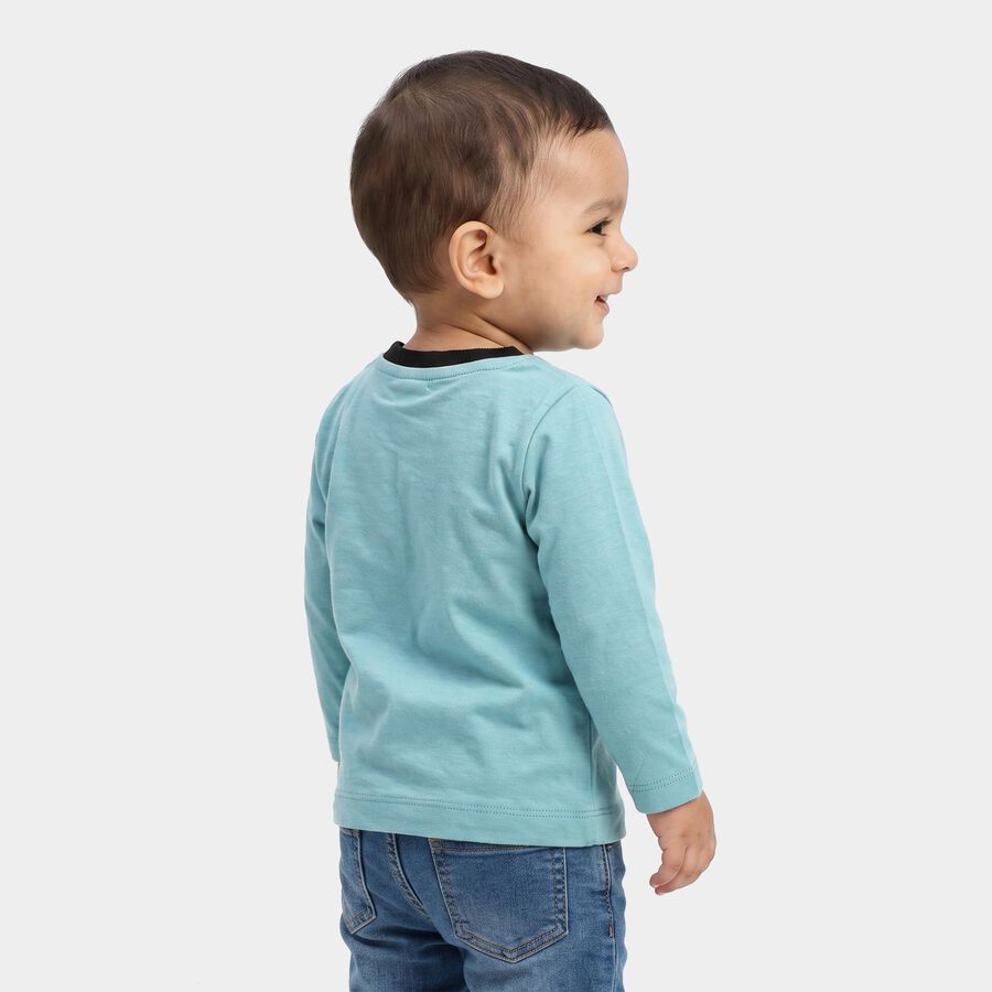Infants Blue Cotton Round Neck Regular T-Shirt, Teal Blue, large