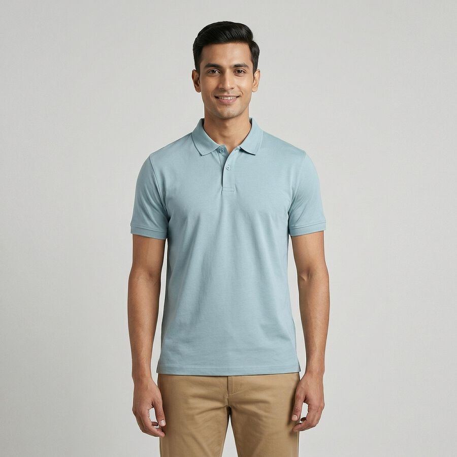 Men's Aqua Cotton Polo Collar Casual T-Shirt, एक्वा, large