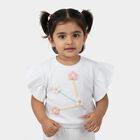 Girls White Round Neck Casual T-Shirt, White, small