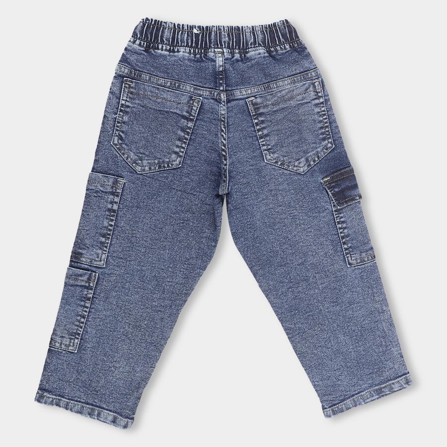 Boys' Stonewashed Blue Regular Fit Cargo Jeans, मध्यम नीला, large image number null