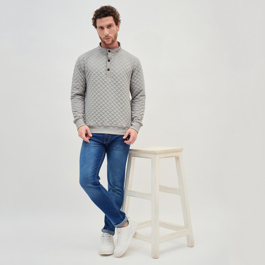 Men's Light Grey High Neck Quilted Sweatshirt, Light Grey, large image number null