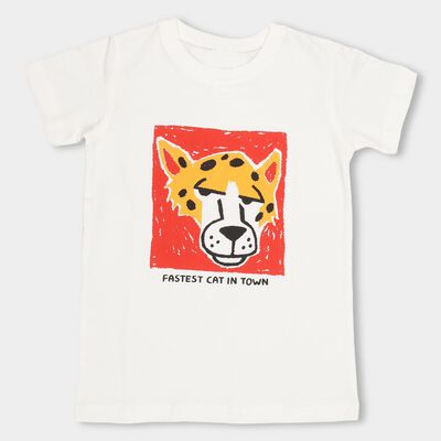 Kids' White Cotton Round Neck Casual Half Sleeve T-Shirt