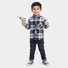 Boys' Light Blue Cotton Checked Regular Fit Shirt, Light Blue, small