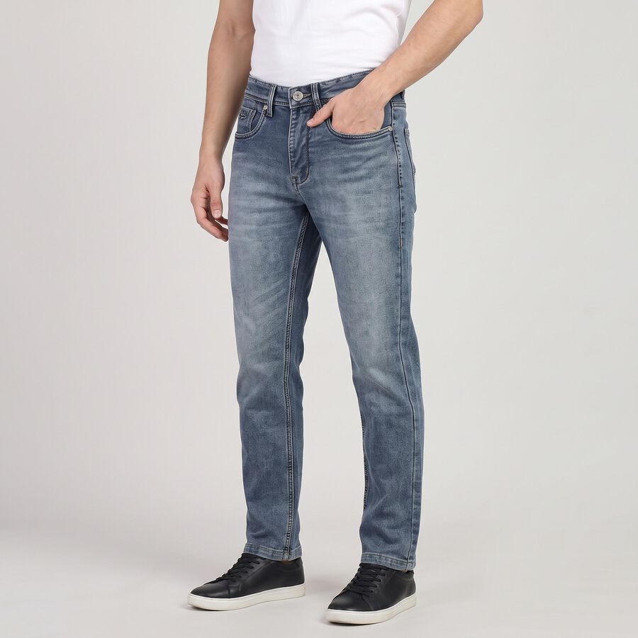 Men's Light Blue Slim Fit Washed Jeans, हल्का नीला, large
