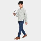 Boys' Mint Green Cotton Floral Regular Fit Shirt, Light Green, small