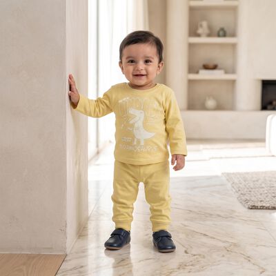 Infants' Yellow Round Neck Graphic Print Baba Suit