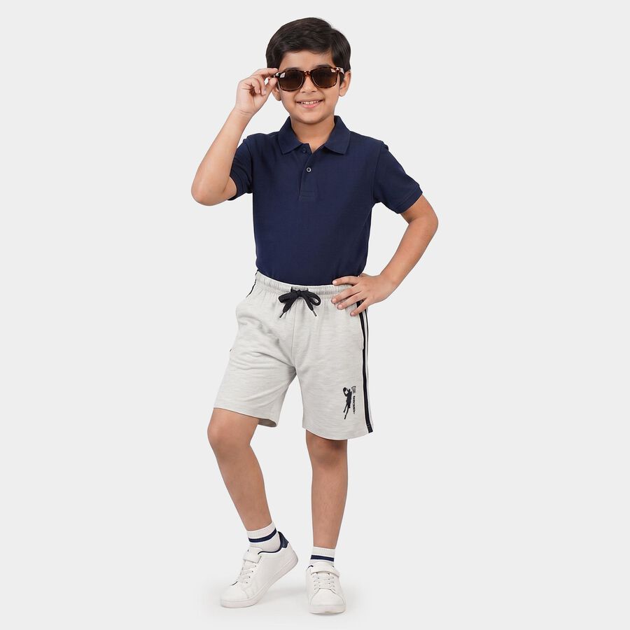 Boys Ecru Melange Regular Fit Athletic Bermuda Shorts, Ecru Melange, large