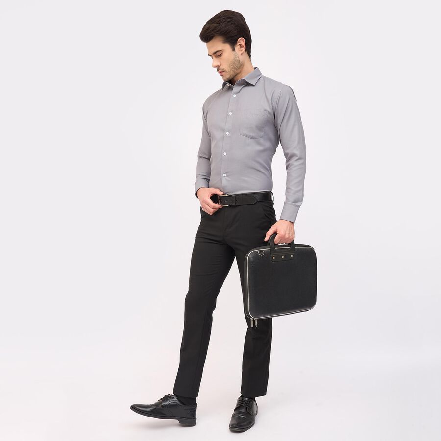 Men's Fixed Waist Slim Fit Formal Trousers, काला, large image number null