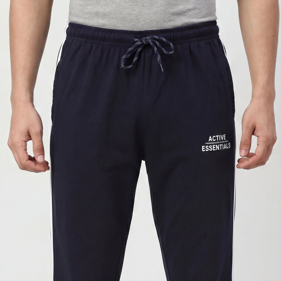 Men's Navy Blue Regular Fit Solid Track Pants, नेवी ब्लू, large