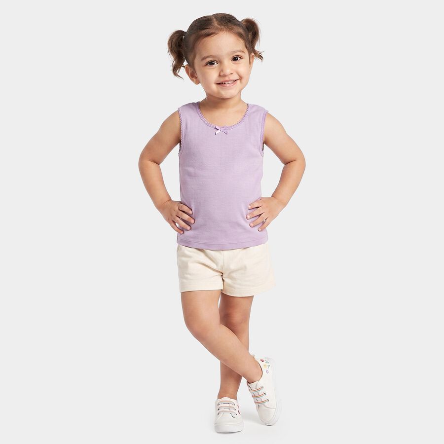 Girls Lilac Cotton Round Neck Sleeveless Vest, लाइलेक, large