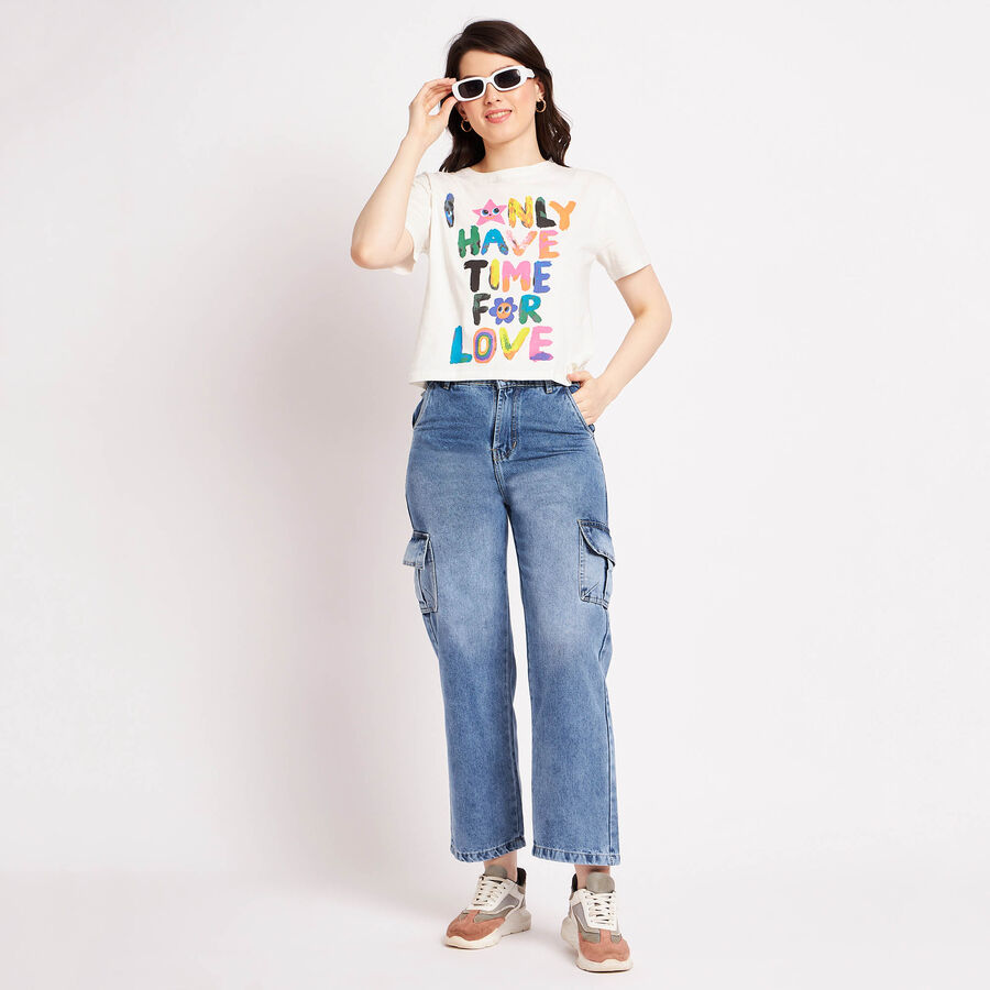 Cotton Round Neck T-Shirt, Off White, large image number null