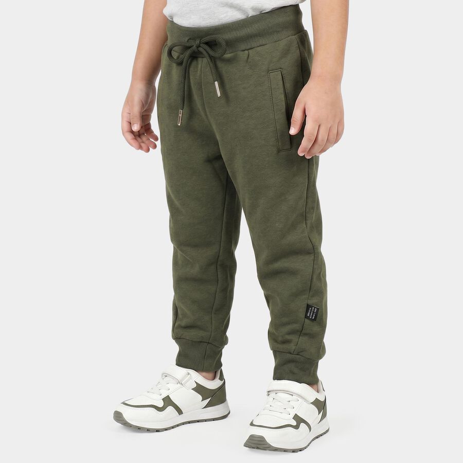 Boys Olive Green Jogger Solid Cotton Blend Pyjama, Olive, large