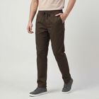 Men's Olive Green Slim Fit Drawstring Chino Trousers, ओलिव, small
