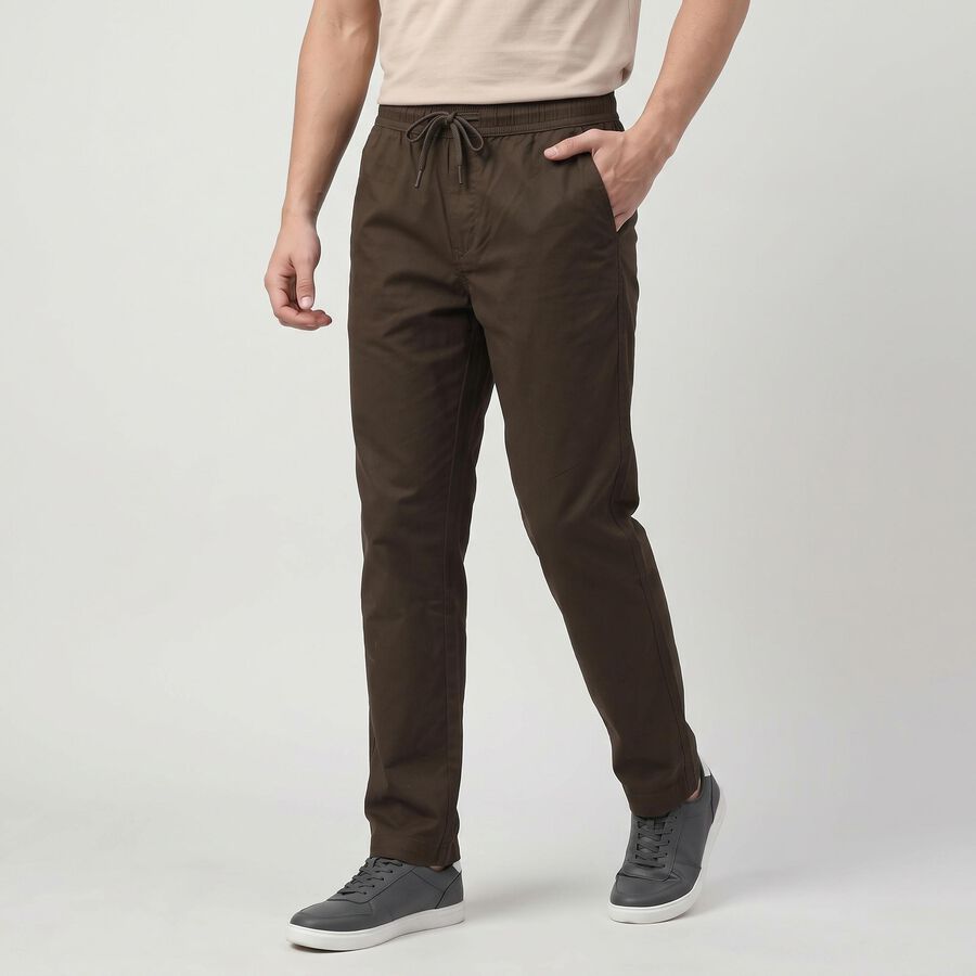 Men's Olive Green Slim Fit Drawstring Chino Trousers, ओलिव, large