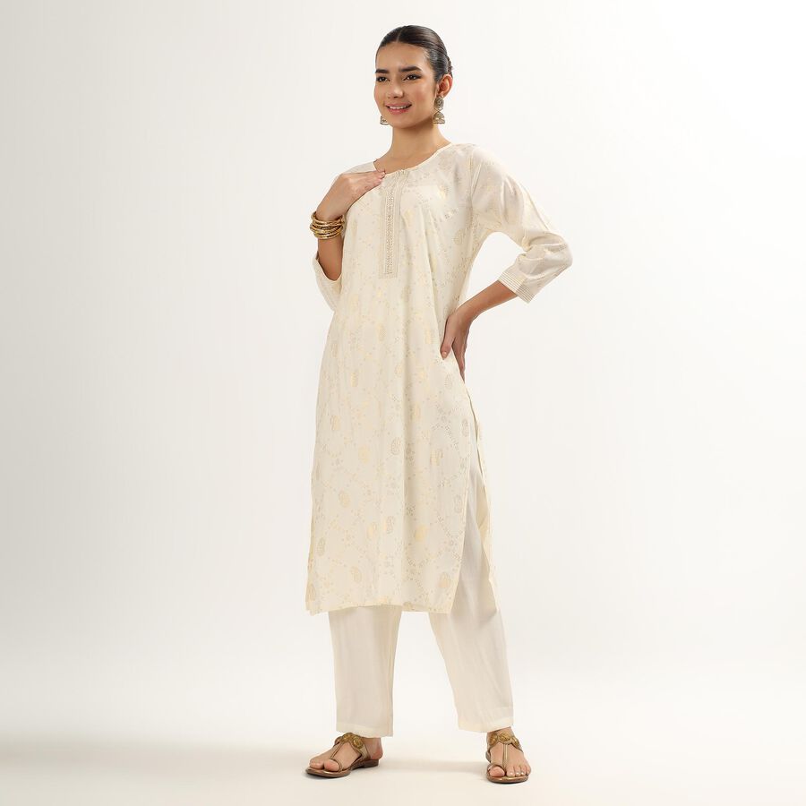 Women's Eggshell White Printed Ethnic Set, Off White, large image number null