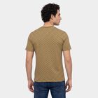 Men's Beige Cotton Round Neck Regular Geometric T-Shirt, गहरा पीला, small