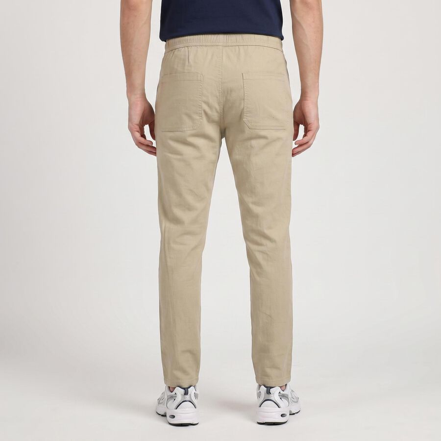 Men's Beige Slim Fit Drawstring Casual Trousers, Beige, large