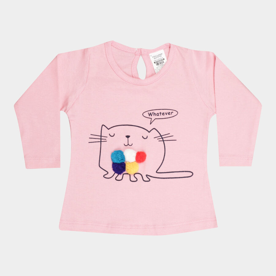 Infants Cotton Round Neck T-Shirt, Pink, large image number null