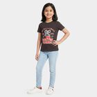 Girls Black Cotton Round Neck Regular T-Shirt, चारकोल, small
