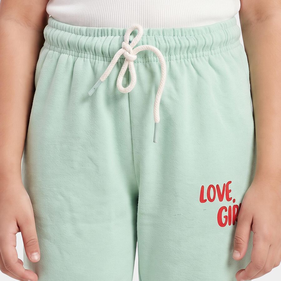 Girls Mint Green Jogger Fit Typographic Printed Winter Pyjama, हल्का हरा, large