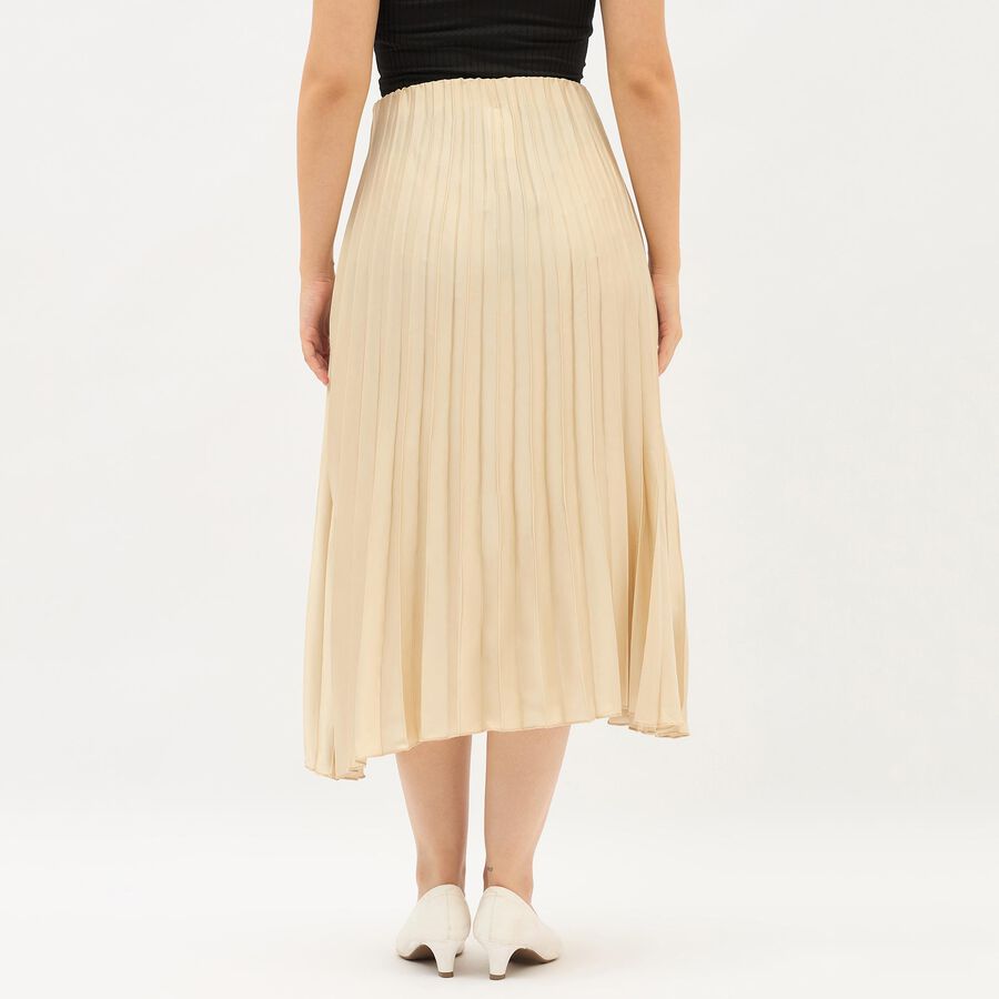 Women's Soft Beige Pleated Midi Skirt, Beige, large
